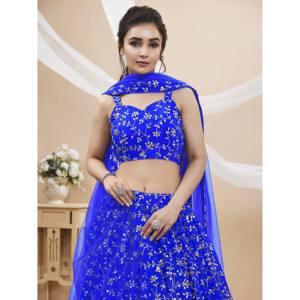 Women's Blue <b>Sequins</b> Georgette Wedding Lehenga Choli Set - Product Image 4