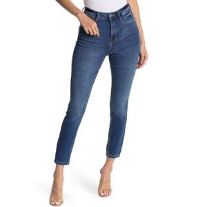 High Waist Skinny Ankle-Length Stonewashed Blue <b>Jeans</b> For Women Plus Size Casual Style <b>Button</b> <b>Fly</b> Cotton Spandex Fabric - Product Image 4