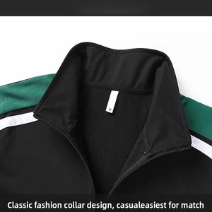 Mens Tricot Polyester Tracksuit Set Color Block Green <b>White</b> Side Stripe Full Zip Stand Collar <b>Jacket</b> and Jogger Pants Sportswear - Product Image 6