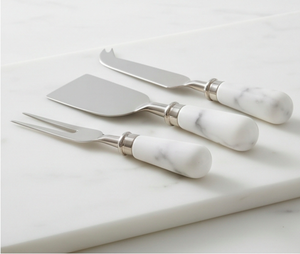 Juego de 4 Cuchillos para Queso de Acero Inoxidable con Mangos de Cerámica de Mármol Blanco, Tenedor, Espátula y Herramientas para Servir, para Uso en la Cocina - Product Image 6