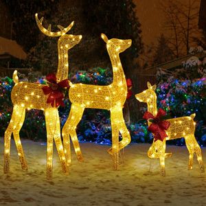 3-Piece Weather-Proof Lighted Christmas Reindeer Family Set 2D Outdoor Decorations 3 Christmas Ornaments Elegant Ornament Hom - Product Image 3