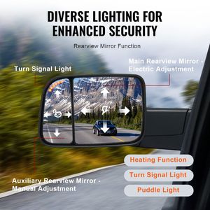Specchietti Retrovisori Riscaldati Elettricamente con Luci di Segnalazione e Luci Pozzanghera, Controllo Manuale, per Dodge Ram 1500 2002-2008 2500 3500 - Product Image 4