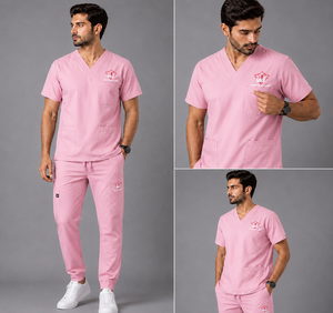 Ensemble de blouses médicales pour hommes, col en V rose, tissu tissé en coton et polyester, uniformes d'hôpital - Product Image 3