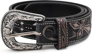 Cinturón de Cuero Vacuno con Cuentas Estilo Western Premium, Hebilla de Aleación, Ecológico y Duradero - Product Image 3