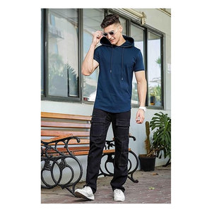 เสื้อฮู้ดแขนสั้นสำหรับผู้ชาย ผ้าฝ้าย 100% น้ำหนักเบา เสื้อฮู้ดออกกำลังกาย ทรงเข้ารูป เสื้อยืดมีฮู้ดสำหรับเล่นกีฬา ระบายอากาศได้ดี - Product Image 2