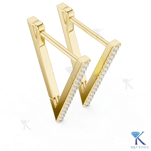 Lab Grown CVD HPHT Diamond Round Brilliant Cut <b>Hoop</b> <b>Earrings</b> Pave 14K <b>Solid</b> Gold Luxury Fine Women Wedding Jewellery - Product Image 5