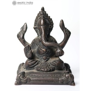 รูปปั้นพระลักษมีพระพิฆเนศทองเหลืองขนาด3นิ้วทำด้วยมือทำในอินเดีย - Product Image 1