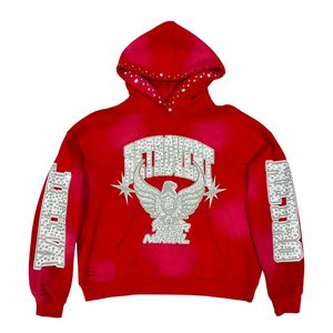 Sweat à capuche épais 100% coton, surdimensionné, en polaire, effet délavé, avec logo brodé en strass, style streetwear, vente en gros, personnalisable pour homme - Product Image 1