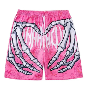 Pantalones cortos de hombre de cintura media con cordón, de secado rápido, con estampado gótico de manos de esqueleto y anarquía, hasta la rodilla - Product Image 4