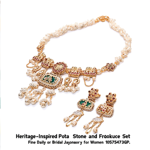 Heritage-Inspired Pota Stone and Pearl Necklace <b>Set</b> with Matching Earrings Fine Daily or <b>Bridal</b> <b>Jewelry</b> for Women 10575473GR - Product Image 2