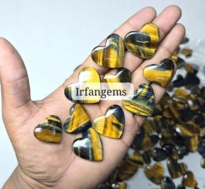 Cabochons en œil de tigre 100 % naturels, forme cœur, pierres précieuses en vrac, dos plat, polis à la main, pour la lithothérapie, vente en gros - Product Image 2