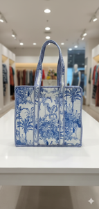 Sac fourre-tout élégant en coton matelassé, imprimé tropical bleu classique, automne, 18 pouces, léger, avec poches intérieures, parfait pour le quotidien - Product Image 2