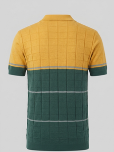 เสื้อยืดโปโลผ้าถักพรีเมียมสำหรับผู้ชาย – ลายตารางสองสี สวมใส่สบายๆ - Product Image 4