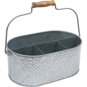 Porta utensilios de acero galvanizado resistente con asa, estilo rústico, 4 compartimentos, organizador de cubiertos metálico para encimera de cocina - Product Image 2