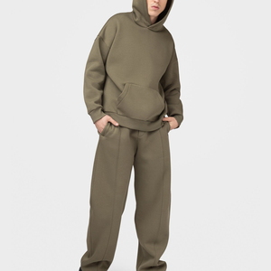 Custom Luxury Style 100% Cotton Solid Fleece Breathable Oversized Tracksuit Drop Shoulder <b>Pullover</b> Hoodie Streetwear Winter Set - Product Image 5