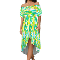 Robe Femme Épaules Dénudées à Prix Bas, Motif Tribal Polynésien Elie Tie-Dye Personnalisé, Charmante Mode Rétro à Manches Courtes