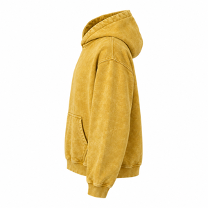 Men's Oversized Acid Wash Pullover <b>Hoodie</b> Mustard <b>Yellow</b> Kangaroo Pocket Casual Sweatshirt - Product Image 4