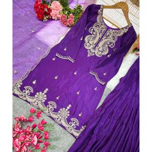 Hermoso Conjunto de Top y Sharara Dupatta de Tela Satinada para Fiesta - Product Image 5