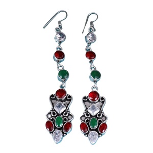 Pendientes de latón con circonitas multicolor en forma de campana |   Joyería Étnica Plateada en Plata Antigua para Mujer, Venta al Por Mayor - Product Image 1