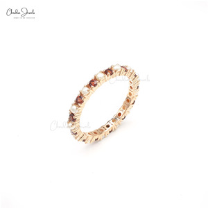 Wholesale Products 2mm Round Cut Garnet & Pearl Gemstone Eternity Band with 14k Fine Rose Gold <b>Stacking</b> <b>Ring</b> Size US-7 - Product Image 1