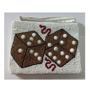 Petite bourse à monnaie artisanale à motif de dés perlés rouges et blancs, petite pochette pour collectionner les pièces de monnaie, fermeture éclair pour femmes, cadeau - Product Image 2
