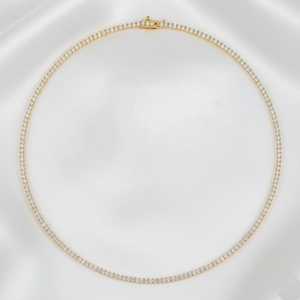 Collar de tenis de oro de 14 quilates con diamantes y esmeraldas de corte brillante, joyería fina y elegante - Product Image 3