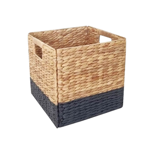 Paniers en jacinthe d'eau naturelle pour le rangement, couleurs personnalisées, paniers de rangement pliables pour étagères avec poignées, en provenance du Vietnam - Product Image 1