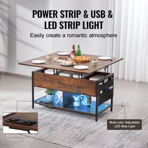 Tavolino da Caffè Rettangolare da 39,4 Pollici con Piano Sollevabile, Tasche Extra Portaoggetti e Presa di Corrente Ribaltabile con Accesso alle Prese Americane - Product Image 5