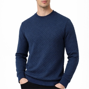 Sweat-shirt en molleton tricoté uni pour homme, col rond, manches longues, haute qualité, logo personnalisé, 2 pièces, anti-boulochage - Product Image 2