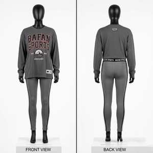 Conjunto de camiseta y pantalones deportivos de algodón terry premium de 240 GSM, color verde azulado, tacto suave, logotipo con parche de goma serigrafiado, conjuntos para mujer - Product Image 4