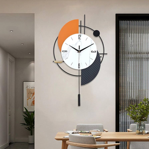 Minimalist oversized ring wall <b>clock</b> with brown disc accent and linear pendulum detail, available at wholesale prices. - Product Image 4