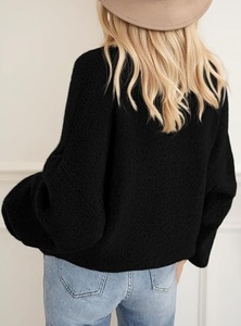 Pull en tricot à col rond pour femme, couleur unie, manches chauve-souris, décontracté, automne, 100% acrylique, manches longues - Product Image 5