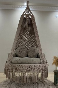Balancelle suspendue en macramé en coton pour patio |   Balançoire pour adultes et enfants pour lire confortablement des livres |   Chaise en macramé pour intérieur - Product Image 4