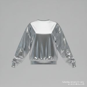 Sudadera Personalizada de Alta Gama con Efecto Metal Líquido Plateado para Mujer, Invierno/Otoño, 100% Algodón, Gruesa, Estilo Futurista y Tecnológico - Product Image 4