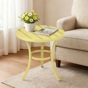 Light Yellow Small Metal Round <b>Side</b> Table for Indoor and Outdoor As Patio End Table Coffee Bistro Table - Product Image 5
