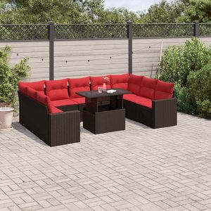 Ensemble de canapés de jardin en polyrotin marron, 10 pièces, avec coussins - Product Image 1