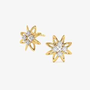 Pendientes de Oro Amarillo con Diamantes Cultivados en Laboratorio en Forma de Estrella Floral - Product Image 3