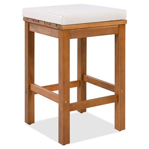 5-Piece Acacia Wood Outdoor Bar Set for Patio Dining Table & Four <b>Stools</b> with <b>Cushions</b> for Backyard Poolside Entertainment - Product Image 2
