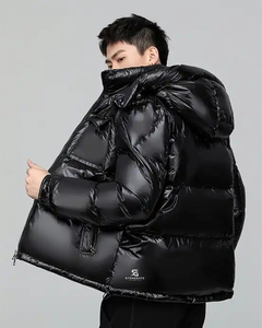 Custom Men's Bubble Jacket Winter <b>Warm</b> Hooded Puffer <b>Coat</b> Quilted Shiny Nylon <b>Waterproof</b> Color Blocking Outdoor Fashion - Product Image 4