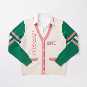 <b>Custom</b> University V Neck Cardigan Sorority Women's Sweater Pink Black Chenille Logo Wool Cashmere Knitted Breathable Striped - Product Image 3