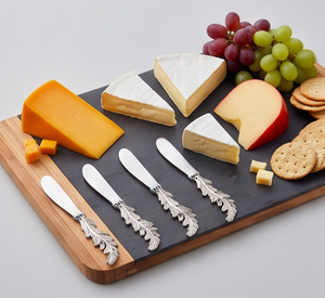4 Piece Stainless Steel Cheese <b>Knife</b> Set With Feather Design Handle Silver Cheese <b>Spreader</b> For Kitchen Use - Product Image 4