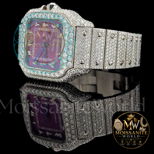 MOISSANITE WORLD Men Tonneau Automatic Mechanical Watch Iced Out Moissanite Hip Hop <b>Wristwatch</b> - Product Image 4