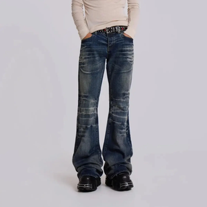 Pantalones Vaqueros Acampanados de Pierna Ancha Estilo Gótico Streetwear Retro Lavado de Cintura Alta Grunge Emo Alt Unisex Slim Fit - Product Image 4