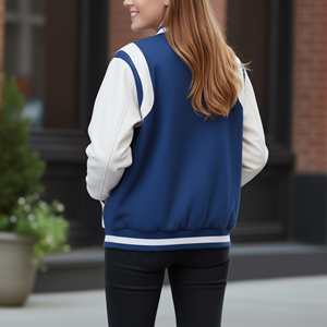 Nouvelle veste pour femme à bouton unique, avec patch brodé en sherpa, respirante, courte, avec motif lettres, veste varsity pour femme - Product Image 2
