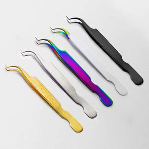 Pince à épiler professionnelle en L pour extensions de cils, en acier inoxydable antirouille, design léger, pointe de précision, rose texturé - Product Image 2