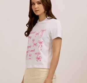 Camiseta Blanca de Algodón para Mujer, Corte Regular, Transpirable, Estampada, Verano, Informal, con Estampado de Lazo - Product Image 3