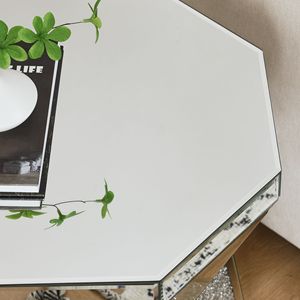 Tavolino da Caffè Moderno di Lusso a Forma di Tamburo con Intarsi in Cristallo a Specchio, Consolle Poligonale Argento, Design del XX Secolo - Product Image 4