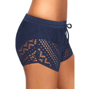 RTS Wholesale Price <b>Women</b> Hollow Out Knitted Swim Shorts With Drawstring Waist Breathable Fit Beach Shorts AI-BS-107 - Product Image 5