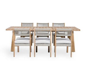 ชุดโต๊ะรับประทานอาหารกลางแจ้งไม้สักแท้ทรงสี่เหลี่ยมผืนผ้า พร้อมเก้าอี้ 6 ตัว เฟอร์นิเจอร์สำหรับสวน ลานบ้าน วิลล่า รีสอร์ท โรงแรม - Product Image 4