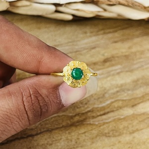 Latest Vintage Floral Green Onyx <b>Ring</b> 18k Gold Plated Flower <b>Statement</b> Women <b>Ring</b> Dainty Handmade Nature Inspired Wholesale <b>Ring</b> - Product Image 3